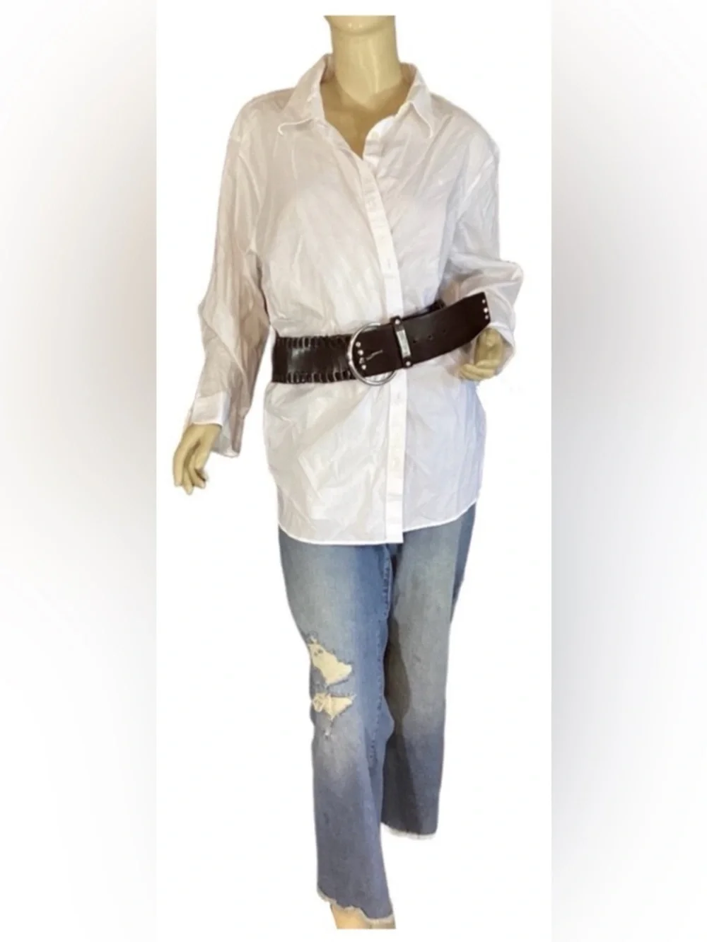 GUESS DARK BROWN THICK FAUX LEATHER STATEMENT BELT W/RHINESTONE ACCENTS (L)
